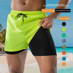 Adult Loose-Fit Flat Angle Swimming Pants for Men Quick Dry Beach Pants Anti-Awkward Double Layer Design