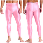 Mens Breathable Pure Color Oil Sports Pants Shiny Metallic Stretchy Casual Leggings Gym Running Workout Fitness Pants Trousers