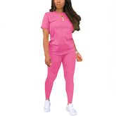 Summer Women's Short Sleeve Long Pants Set Multi-Functional Comfortable Fashionable Versatile Two-Piece Suit for Home And Travel