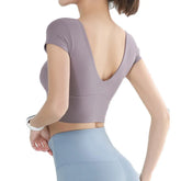 Built-in Cup Gym Crops U Neck Yoga Crop Top Grace Neck Line Bra Elastic Stretchy Fitness Crops Breathable Gym Top