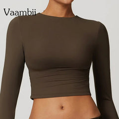 Sports Workout Crop T Shirt Long Sleeve Gym Top Fitness Running Breathable Gym Clothing Sportswear Women Quick Dry Yoga Tops