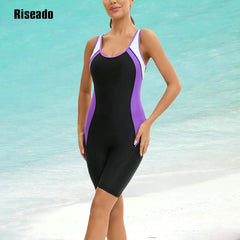 Women's Boyleg One Piece Swimsuit with U Back Athletic Bathing Suit Full Body Cover Knee Length Bodysuits Swimwear for Girls