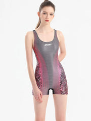 One Piece Women Pro Sports Swimwear Boyleg Above Knee Length Sport Swimsuit Patchwork Beach Wear Bathing Suit