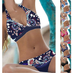 Women's High-quality Bikini Swimsuit with Willow Branch Flower Print Strap and Beach Vest Style Swimsuit S-5XL