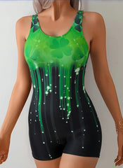 Boy Leg Swimsuit Sporty Printed Slim Swimsuit Women One Piece Vintage Swimwear Female Bathers Bathing Swimming Swim Suit Beachwear XXL