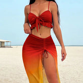 3 Pieces Tie Dye Knot Front Bikinis Women Ruffle Swimwear Female High Waist Swimsuit & Drawstring Beach Skirt Bathing Suit