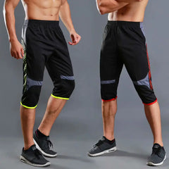 Summer Men Sports Striped Cropped Pants Fitness Running Riding Train Quick Drying Breathable Loose Thin Large Size Shorts