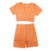 Ribbed Yoga Clothing Sets Women High Waist Shorts Short Sleeve Two Piece Set Seamless Tracksuit Fitness Workout Outfits Gym Wear