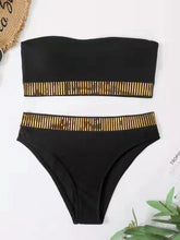 Bandeau High Waist Bikini Women Triangle Swimsuit Stitch Detail Swimwear Padded Bathing Suit Female Solid Beachwear
