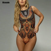 One Piece Women's Swimsuit Retro Print Vintage Russia Swimwear Sleeveless Bodysuit Large Size Summer Suit