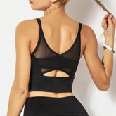 Mesh Breathable Yoga Bra Pilates Crop Bra Yoga Crops Gym Crop Fitness Top Quick Dry Spaghetti Strap Sports Bra