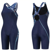 One Piece Swimwear Splice Leg suit Junior Knee skin Women' Competition Swimsuit, bathing Suit with Chlorine Resistant Fabric