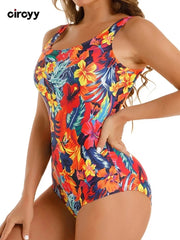Floral Printed Swimming Suit for Women One Piece Bodysuit Summer Simple Classic Swimwear Female Fashion Bathing Suit