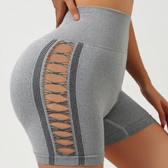 Side Hollow out Yoga Shorts Seamless Slim Shorts Outdoor Sports High Elastic High Waist Hip Lifting Gym Three Point Shorts