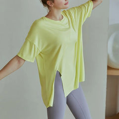 Women's Fitness Sports T-shirt Tops Running Loose Split Short Sleeve Quick Drying Shirts Leisure Clothing Blouse Yoga Top