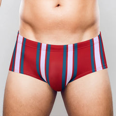 Men's Low Waist Stripe Triangle Color Block Swimming Suits Sporty Beach Thermal Swimwear Nylon Lycra Fabric Fitness