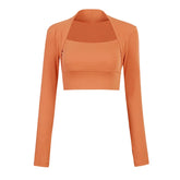 Aiithuug Padded Yoga Shirts Long Sleeve Yoga Crop Tops Low Cut Shirts Gym Shirt Workout Gym Top Insert Pads Slim Fit Sports