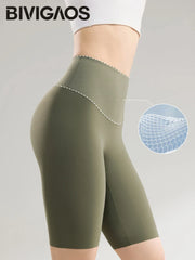 Thin Seamless High Waist Sharkskin Bicycle Shorts Women Knee Length Tight Biker Shorts Sport Short Leggings
