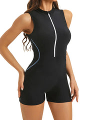 Professional Racing Slim Swimwear Women One Piece Swimsuit Female Short Sleeveless Zipper Rush Guard Bathing Swimming Suit