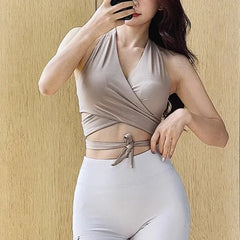 PofyBofy Padded Halter Neck Adjustable Strappy Tie Backless Women Crop Top Fitness Gym Daily Causal Camisole Sleeveless Top
