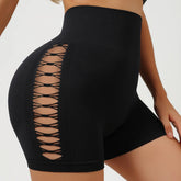 Side Hollow out Yoga Shorts Seamless Slim Shorts Outdoor Sports High Elastic High Waist Hip Lifting Gym Three Point Shorts
