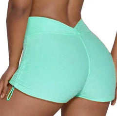 Lace V-Back shorts High waisted hip lifting yoga shorts women's nylon tight fitting shorts training sports fitness pants