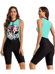 One Piece Zipper Swimsuit Knee Length Racing Swimsuit Female Swimming Sleeveless Outfit Women Professional Sporty Swimwear
