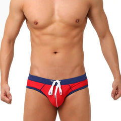 Men Summer Swimming Trucks Boxer Mid-rise Drawstring Patchwork Color Swimming Briefs Quick-Drying Stretch Beach Surfing Briefs