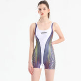 One Piece Women Pro Sports Swimwear Boyleg Above Knee Length Sport Swimsuit Patchwork Beach Wear Bathing Suit