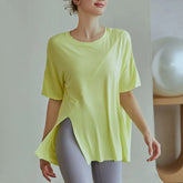 Women's Fitness Sports T-shirt Tops Running Loose Split Short Sleeve Quick Drying Shirts Leisure Clothing Blouse Yoga Top
