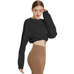 Yoga Gym Top Women Shirts Long Sleeve Crop Top Sportswear Loose Elastic Breathable Adjustable Hem Sports Womens Clothing