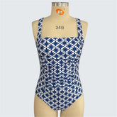 S - XXL Printed Wrinkled Women Swimwear One Piece Swimsuit Female High Leg Cut Monokini Padded Bather Bathing Suit Swim