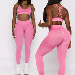 2PCS Pad Women Sport Sets Push Up Yoga Pants Hollow Back Gym Fitness Bra Workout Running Leggings, Seamless Sets