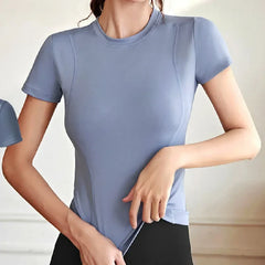 Aiithuug Short Sleeve Yoga Shirts Running Shirt Gym Workout Quick Dry Soft Tops Compress Sports T Shirt Simple Elastic Crop Top