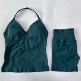 2Pcs Gym Set Women Backless Tank Tops High Waist Scrunch Seamless Shorts Gym Suit Fitness Clothes Activewear Workout Set