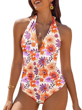 Leopard Swimsuit Women One Piece Halter Swimwear Female Solid Backless Bathers Bathing Swimming Swim Suit Beachwear