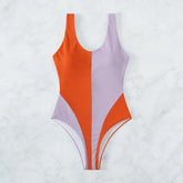 One Piece Swimsuit Women Contrast Color Bodysuit Low Cut Backless Bathing Suit Summer Fashion Vintage Style Bathers