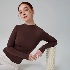 5 Colors Half-High Collar Slim Fit Yoga Top Women's Pilates Pullover Sports Long Sleeve High Elastic Fitness T Shirt