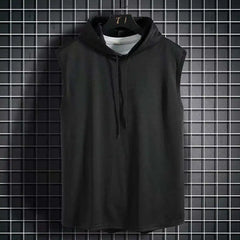 Ice Silk Summer Muscle Hoodie Vest Sleeveless Bodybuilding Gym Workout Fitness Shirt High Quality Vest Hip Hop Sweatshirt Tops