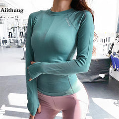 Aiithuug Yoga Shirts Women Sports Wear Shirts Winter Autumn Long Sleeve Fitness Workout Gym Top Slim Fit Shirt Yoga Clothes Top