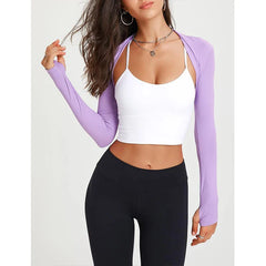 Aiithuug Yoga Shawl with Thumbholes Women's Short Hem Cropped Sweatshirt Long Sleeve Open Front Bolero Shrug Gym Pilates Casual