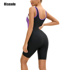 Women's Boyleg One Piece Swimsuit with U Back Athletic Bathing Suit Full Body Cover Knee Length Bodysuits Swimwear for Girls