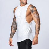 Muscle Exercise Tank Tops Men Summer Drop Armhole Vest Gym Clothing Cotton Singlet Cut Off Sleeveless T Shirt Bodybuilding Top