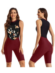 One Piece Zipper Swimsuit Knee Length Racing Swimsuit Female Swimming Sleeveless Outfit Women Professional Sporty Swimwear