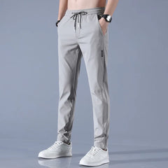Ice Silk Men's Pants Black Gray Thin Business Casual Pants Outdoor Elastic Breathable Straight Leg Sweatpants