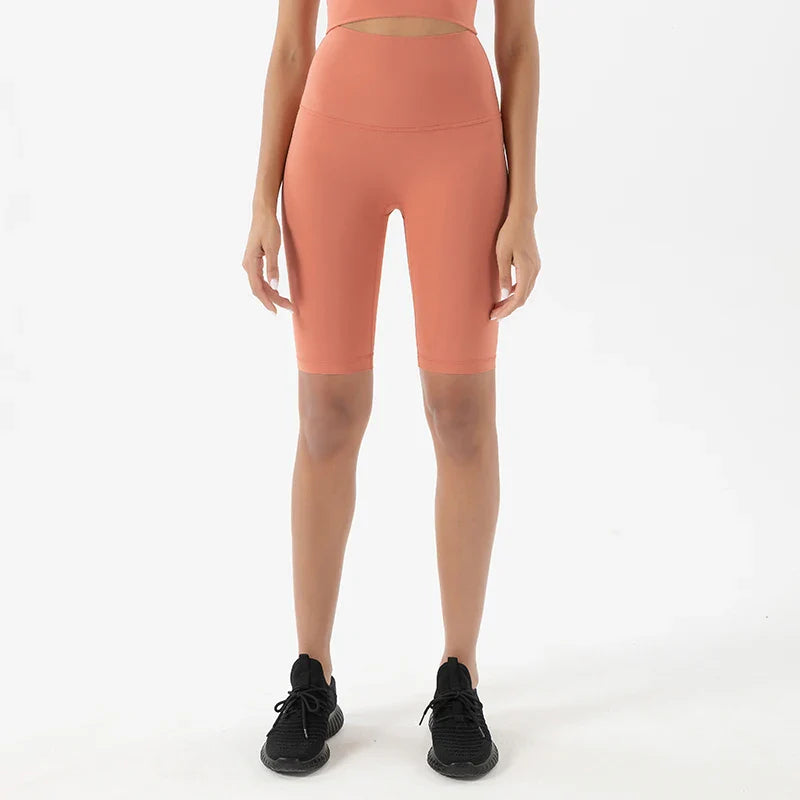 Nylon Women's Shorts Gym Yoga Cycling Shorts High Waist Elastic Breathable No T Line Fitness Womens Clothing 24 Colors