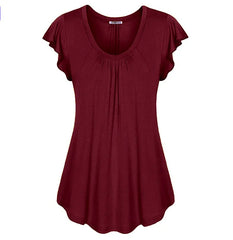 women's spring and summer solid color lotus leaf sleeve short-sleeved T-shirt womens clothing
