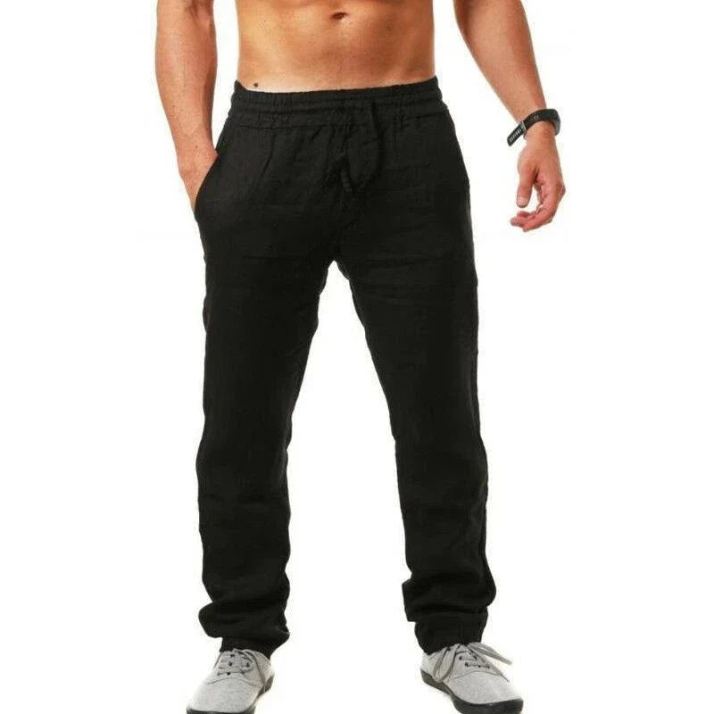Cotton Linen Harem Pants Men Solid Elastic Waist Streetwear Joggers Baggy Drop-crotch Pants Casual Trousers Men Running