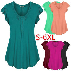 women's spring and summer solid color lotus leaf sleeve short-sleeved T-shirt womens clothing