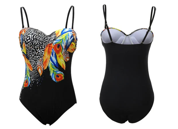 Coloured Print One-piece Large Swimsuits Closed Swimwear Push Up Women's Swimming Body Bathing Suit Female Beach Pool Bather